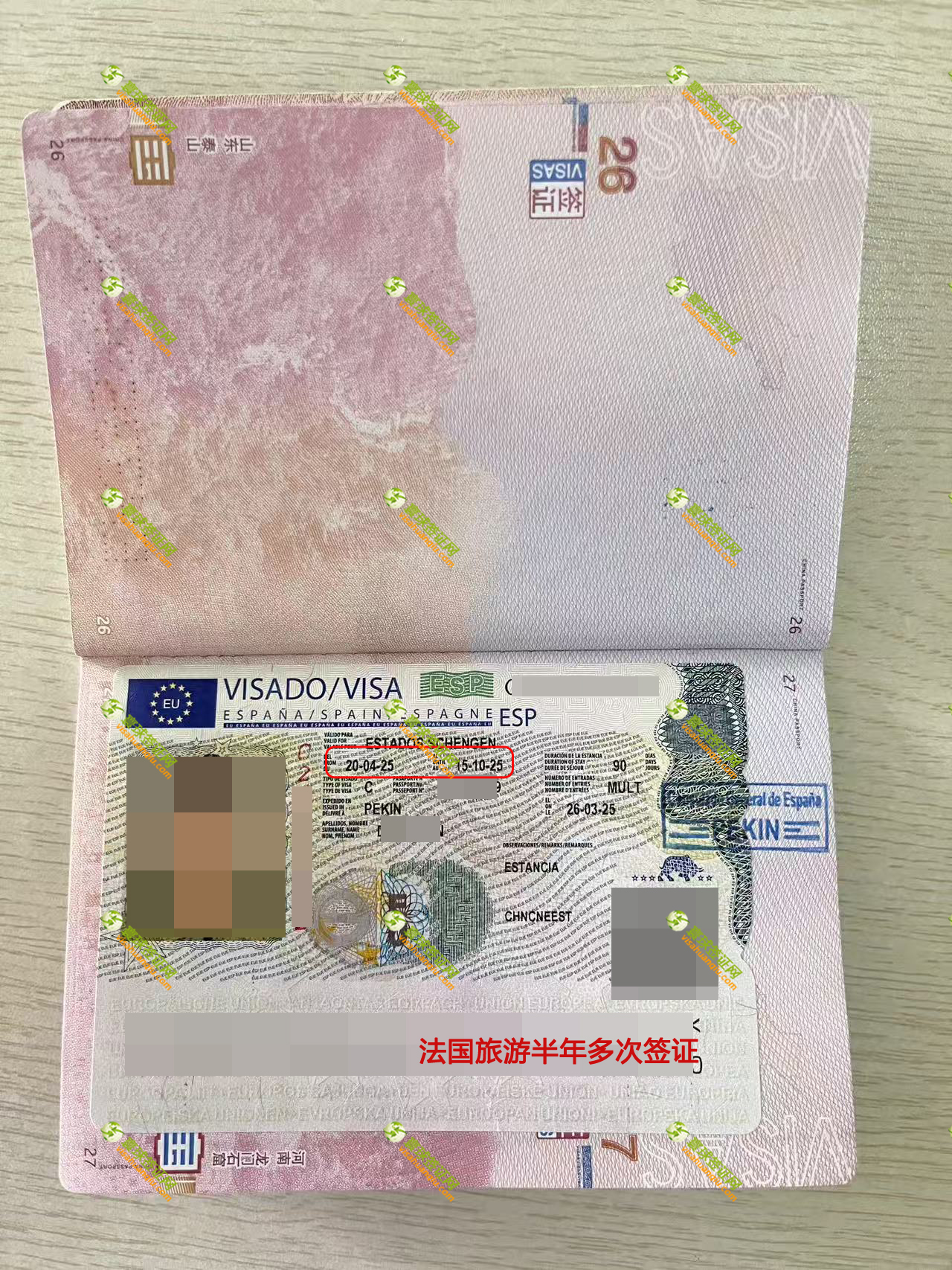 西班牙簽證頁(yè)